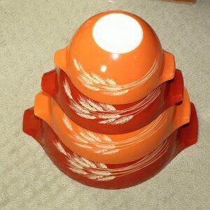 Complete Set of 4 Vtg Pyrex Harvest Wheat Red Orange 441-444 Cinderella Mixing